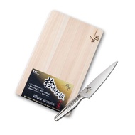 KAI 貝印｜匠創名刀關孫六 一體成型不鏽鋼刀-廚房小刀15cm+檜木砧板
