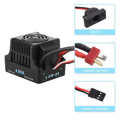 1Pc RC 80A Brushless Waterproof ESC Electronic Speed Controller For 1/8 RC Car Accessories Replaceme