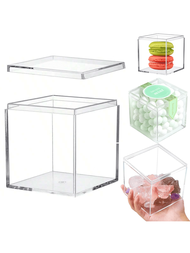 1 件壓克力糖果盒壓克力盒帶蓋透明糖果盒展示塑膠方形立方體珠寶收納盒透明婚禮節日禮物