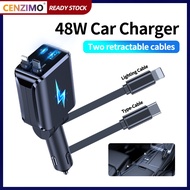 4 in 1 Retractable Car Charger for iPhone,48W USB-C Fast Car Charger iPhone16/15/14/13/12,Android (F