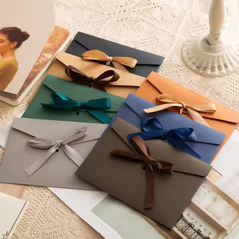 25pcs/set High Quality Ribbon Paper B6 & DL Size Envelopes Pearl Paper DIY Wedding Business Invitati