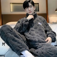 Men's Pajamas Men's Pajamas Fleece Lining Thickened Zipper Checkered Pajamas Can Wear Outside Slim-f