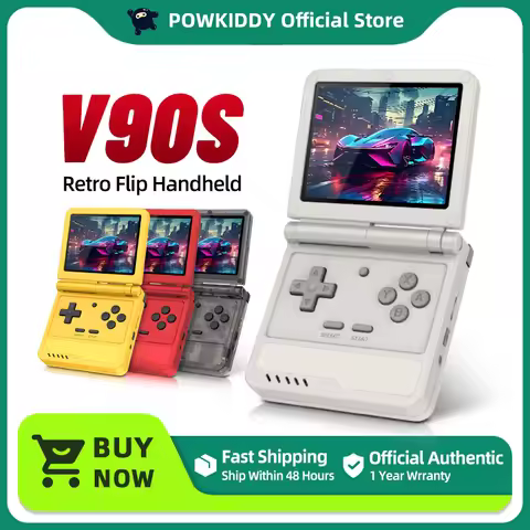 POWKIDDY V90S Retro Flip 3.5 Inch 4:3 640*480 HD IPS Screen Handheld Game Console A133Plus Vibration