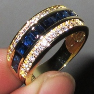 Silver 925 Original Ring For Men Simple and creative personality Yellow gold square diamonds full diamond blue Gemstone Couple Fashion Jewellery/Cincin Perak Perempuan Murah JZE6