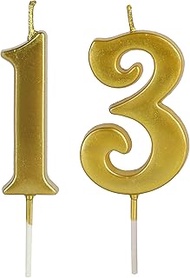 Gold 13th Birthday Candles for Cake Birthday Gift, Number 13 1 3 Glitter Candle Party Anniversary Ca