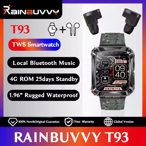 Rainbuvvy T93 TWS Smartwatch Earbuds 2-in-1 Extra Large Memory Appearance Stylish and Cool 1.96 "HD 