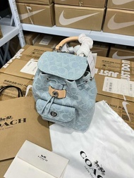 全新 COACH Riya 23 中號丹寧藍復古雙肩包 多隔層