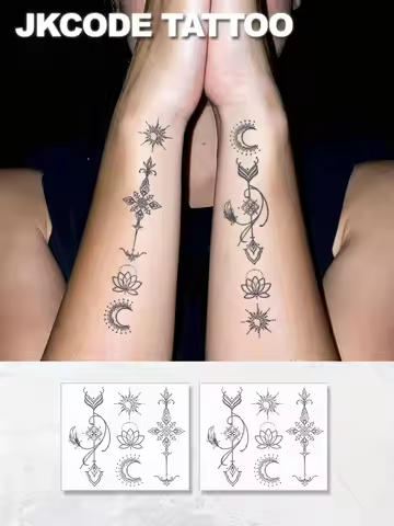 2-Piece Set Sanskrit Symbol Tattoo - Herbal Temporary Tattoo Sanskrit Mysterious Totem - Guardian Bo