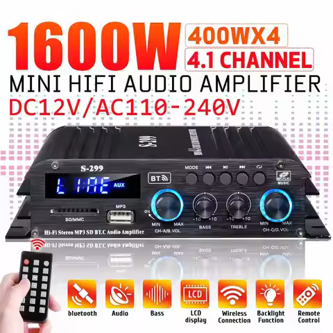 S-299 170 4*400W 2CH/ 4.1CH Power Amplifier Audio Karaoke Home Theater Amplifiers Home Car bluetooth