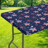 Moosfor Spandex Elastic Close-Fitting 6 Feet (About 1.8m) Rectangular Patriotic Tablecloth, Elastic 