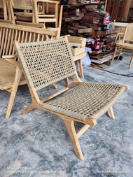 ส่งฟรีทั่วไทย เก้าอี้ไม้สัก เก้าอี้ไม้สักเชือกสาน เก้าอี้เชือกสานไม้สัก เก้าอี้ไม้สักรีแล็กซ์ ไม้สักงานดิบ สีธรรมชาติ / Wood Rope Relaxed Lounge Chair - Natural