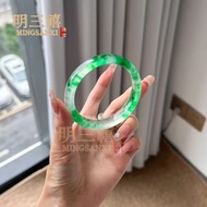 高冰飄花手鐲 獨龍玉手鐲 翡翠色冰種陽綠玉手鐲 綠色玉手鐲 石英岩玉