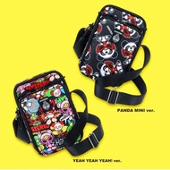 日本 Hysteric Mini &amp; Panda 黑色帆布 雜誌附錄 手機 斜咩袋