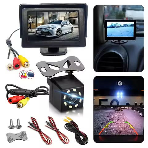 Car Rear View Camera Wide Degree 4.3" TFT LCD Color Display Monitor Waterproof Night Vision Reversin