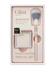 Glint Highlighter Special Set (Milky Moon(Set), 0.13oz + Fan Brush) - Baked Highlighter for Natural 