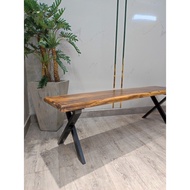 Ghế Băng Dài Gỗ Me Tây Tự Nhiên Chân Sắt Chữ X