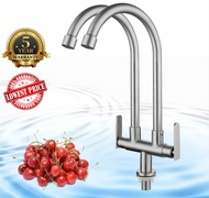 304 stainless steel faucet double handle kitchen flexible twin pillar sink water faucet tap