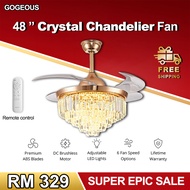 GOGEOUS Ceiling Light With Fan 42inch Crystal Chandelier Inverter Fan Light Ceiling Fan With Light Remote Dimmable