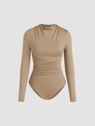 Cider Round Neckline Solid Ruched Bodysuit