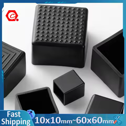 10x10mm~60x60mm Black PVC Square/Rectangle Pipe Sleeve Soft Rubber Non-slip End Cover Table and Chai