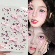 Bright Diamond Sticker Face✨Bow Face Sticker Ribbon Red Bow Concert Makeup Sticker Diamond Red Diamo