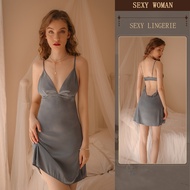 Sexy Baju Tidur Ice Silk Wanita Sling Short Skirts Lingerie Deep V Nightwear Pyjamas Size Plus Women'S Sleepwear Satin Nightdress