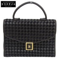 Bally 皮革和絨面革復古編織皮革手提包，女士，黑色和ブラウン（二手）