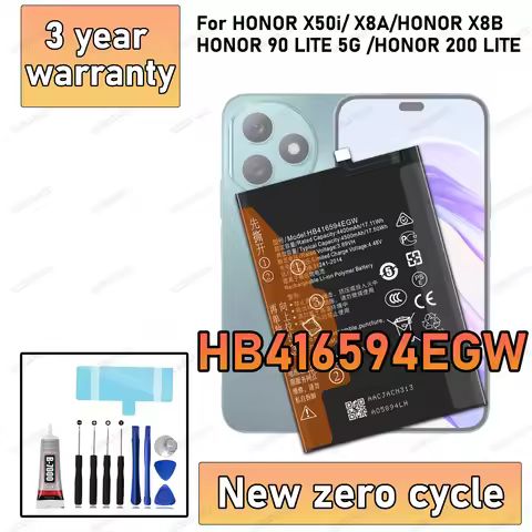 100% New High Quanlity HB416594EGW Battery For HONOR X50i/ X8A/ HONOR 90 LITE 5G/X8B/HONOR 200 LITE 