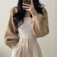 Autumn Solid color Sweater Fashionable Ultra short Bishop sleeve Shawl Cardigan