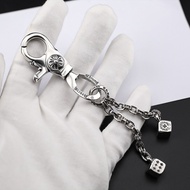 Ch Crow Cross Dice Tail Keychain Retro Style Men Fashion Thai Silver Dice Keychain
