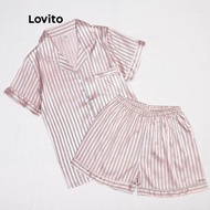 terno women pambahay sleepwear for women pajama Lovito Stripe Short Sleeves Pajamas Sets Sleepwear f