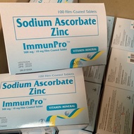 100 pcs (1 Box)  ImmunPro Sodium Ascorbate + Zinc 500mg Non-Acidic Vitamin C + Zinc ImmunoPro ImmunPro