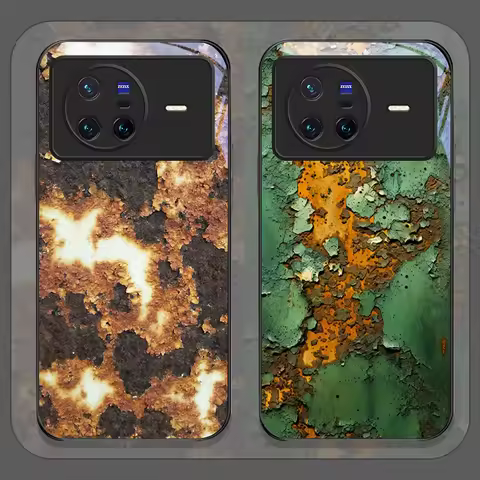 Creative Rusty Metal Surface Pattern Tempered Glass Phone Case for OPPO Reno 13 F 12 11 10 Pro Plus 