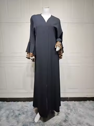 Arab New Leopard Print Dress Abaya Muslim Women Long Open Cardigan Robe Long Dress Middle East Cardi