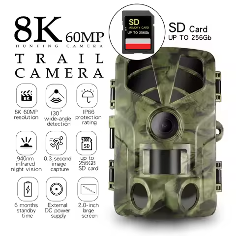 PR906 Tracking Hunting Camera 8K 60MP IP66 0.3s Field Monitoring Outdoor Wildlife Camera Surveillanc