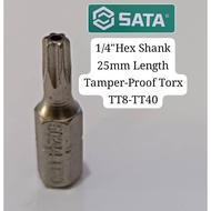 SATA 59231 / 59241 1/4" SHANK BITS , 25MM LENGTH ,TORX T8 - T40 TAMPER-PROOF TORX