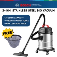 BOSCH  1800W 3-in-1 Stainless Steel Vacuum Cleaner Dry & Wet Vacuum & Blower Function, 18L Capacity