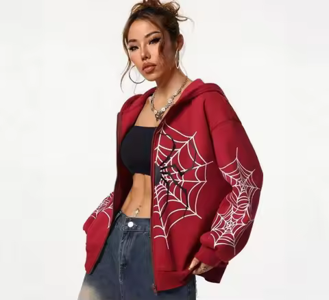 Spider Pattern Sleeves Print Zipper Hoodie