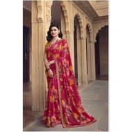 Floral Georgette Saree with blouse piece attached Indian floral saree with blouse piece Dinner wear 