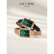 Lola Rose Green 20*27mm Women's Watch Leather Strap Affordable Luxury Watch Retro Peacock Green Square Plate Belt Female