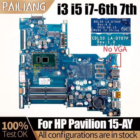 tpn-c125 LA-D707P LA-D704P For HP Pavilion 15-AY 250 G5 Notebook Mainboard I3 I5 I7 6th 7th CPU DDR4