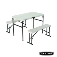 Lifetime USA 42 Inch Almond Table and Bench Combo - Versatile Durable Easy Assembly Eco-Friendly!