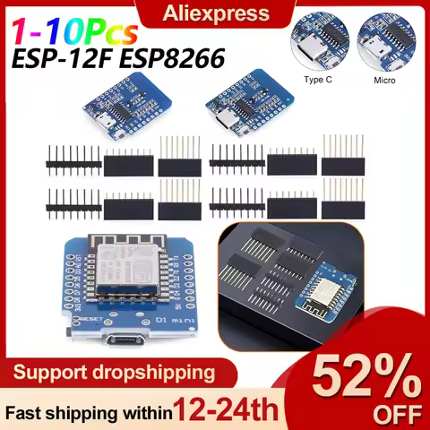 1-10Pcs D1 Mini ESP8266 ESP-12F CH340G V2 USB WeMos WIFI Development Board ESP-8266 D1 Mini NodeMCU 