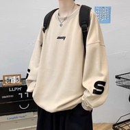 【M-8XL】Round Neck Three Color Simple Sweater Men's Cotton Pullover Plus Size Loose Fitting Student B