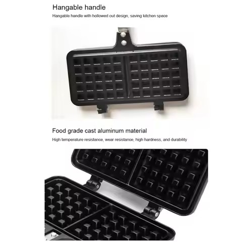 Cast Aluminum Waffle Baking Pan Rectangle Double-Sided Waffle Mold Pan Durable Heat-resistant Toast 