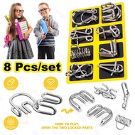 Metal Wire Puzzle 8pcs Set  Brain Teaser IQ Test Disentanglemen Iron Link Unlock Interlock Game Chin