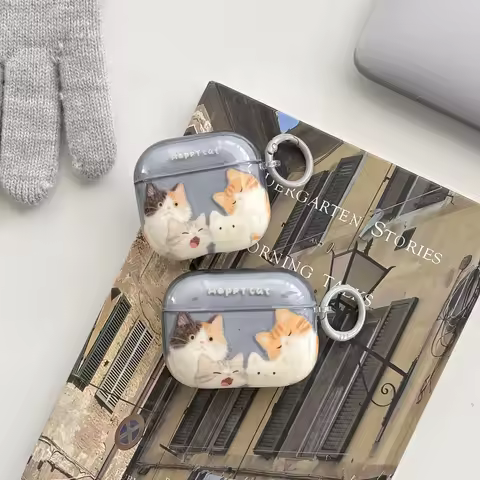 Lovely Yawning Kittens Orange Cat Cartoon Transparent Grey Protective Earphone Case Suitable for Air