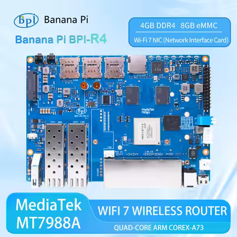 Banana Pi BPI-R4 MediaTek MT7988A (Filogic 880) quad-core Arm Corex-A73 4GB DDR4 8GB eMMC Support Op