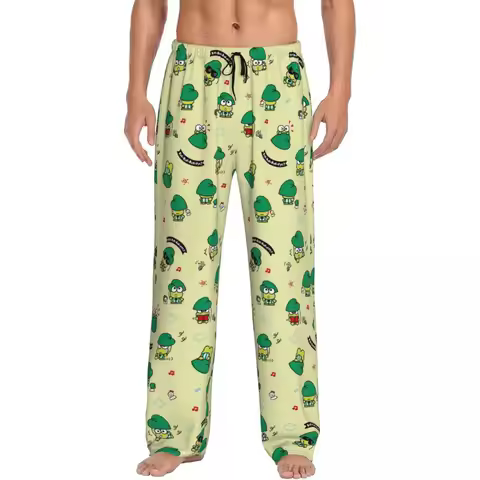Custom Men's Keroppi Pajama Pants Printed Cartoon Anime Sleep Sleepwear Bottoms with Pockets