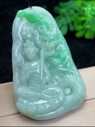 天然A貨翡翠（緬料）水潤老種細膩飄綠精工虛空藏菩薩吊墜送高貨繩